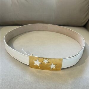 White Leather Belt with Gold Star Buckle
